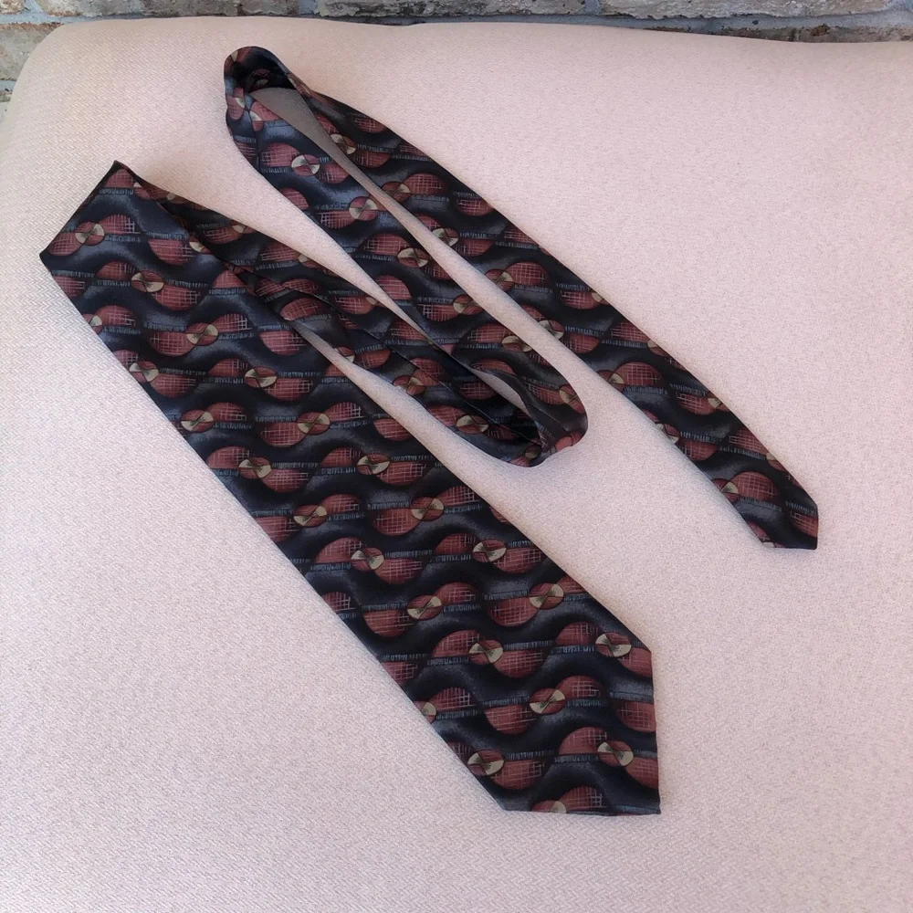 Barrington Made in Usa Silk Vintage‎ Burgundy Black Tan Art Deco Necktie